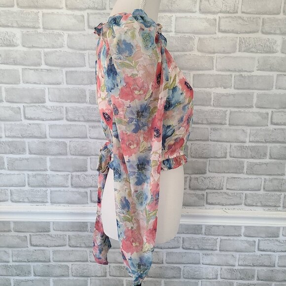 VICI x Fate Floral Cropped Ruffle Puff Sleeve Wrap Blouse NWT S Romantic Fairy - Picture 4 of 8
